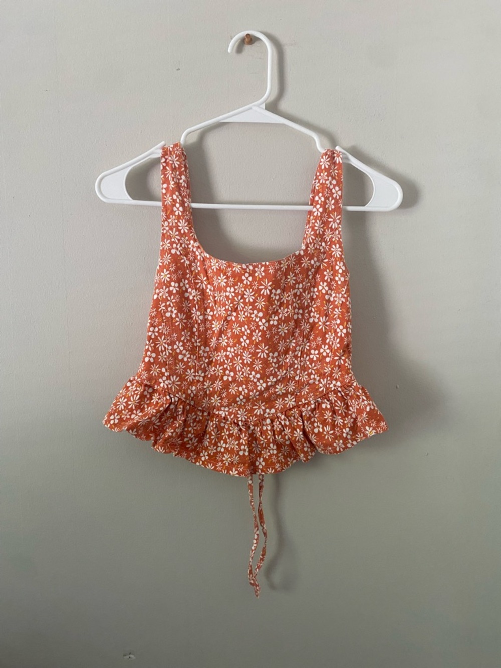 MARBLE Orange and White Floral Crop Top